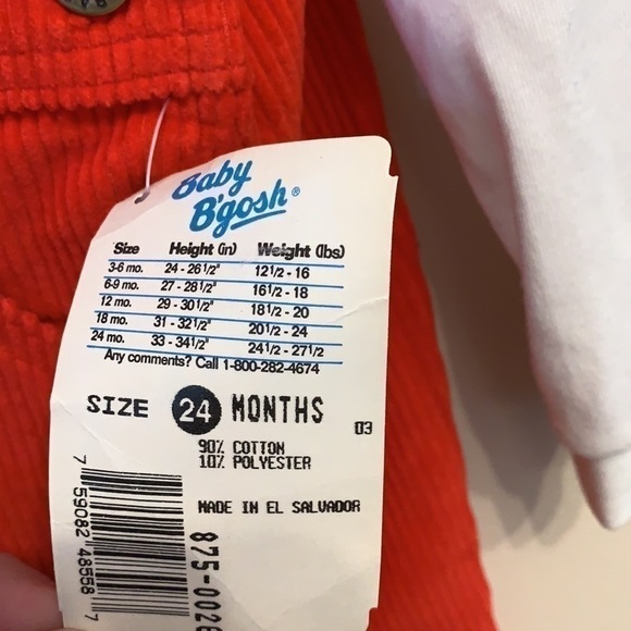 Vintage OshKosh B’gosh Baby B’gosh Red Cord Overall Set NWT - Picture 7 of 13